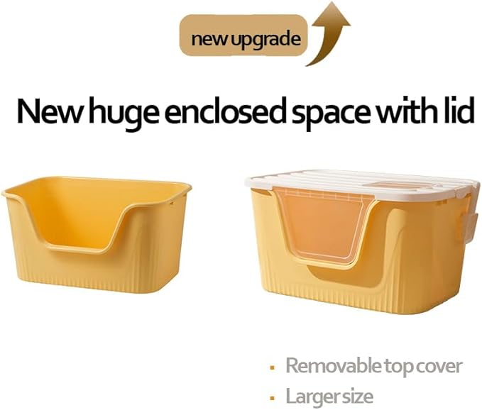 BIG CAT Litter Box,78.5 * 54.5 * 40.9cm Open Splash Proof High Side Litter Box, Better for Multi-Cat Households, Pet Safe Coating, Easier to Clean and More Sanitary (Yellow)