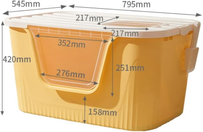 BIG CAT Litter Box,78.5 * 54.5 * 40.9cm Open Splash Proof High Side Litter Box, Better for Multi-Cat Households, Pet Safe Coating, Easier to Clean and More Sanitary (Yellow)