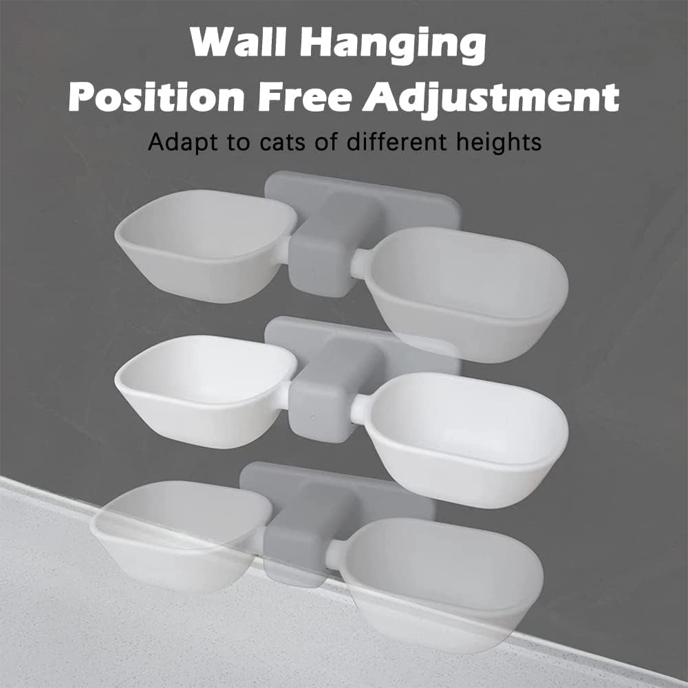 Double Elevated Cat Bowl Set,Ergonomic Cat Bowls for Food and Water, Adjustable Height Raised Cat Bowls,Cat Dishes for Small Pet,Reduces Neck Burden Anti Vomiting(white)