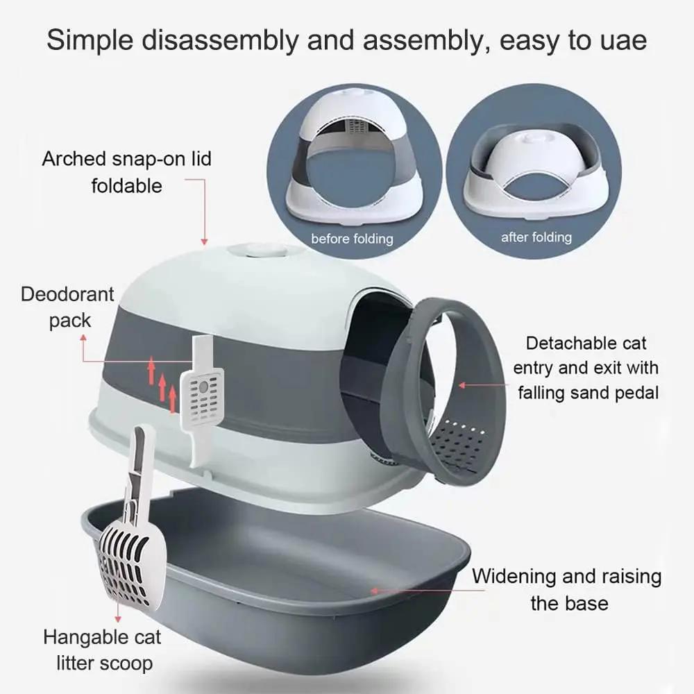 Cat Litter Box Fully Enclosed,Foldable Cat Litter Box with Cat Litter Scoop,Portable Kitty Litter Box Enclosed Cat Litter Box Splash Pets971.com