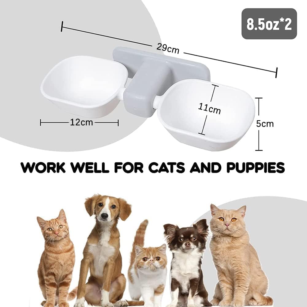 Double Elevated Cat Bowl Set,Ergonomic Cat Bowls for Food and Water, Adjustable Height Raised Cat Bowls,Cat Dishes for Small Pet,Reduces Neck Burden Anti Vomiting(white)