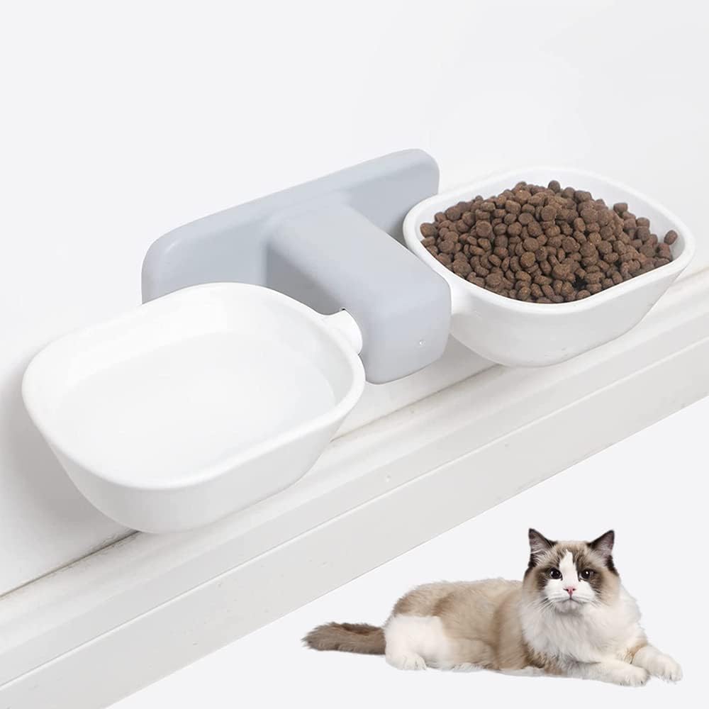 Double Elevated Cat Bowl Set,Ergonomic Cat Bowls for Food and Water, Adjustable Height Raised Cat Bowls,Cat Dishes for Small Pet,Reduces Neck Burden Anti Vomiting(white)