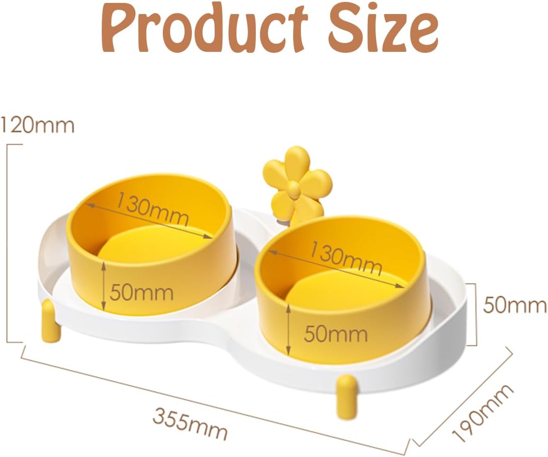 Ceramic Cat Bowl for Food and Water,Double Cat Feeding Bowl with Scraper, Tilted Food Feeding Dishes, Relieve Whisker Fatigue Anti Vomit Non-Slip Pet Raised Bowl
