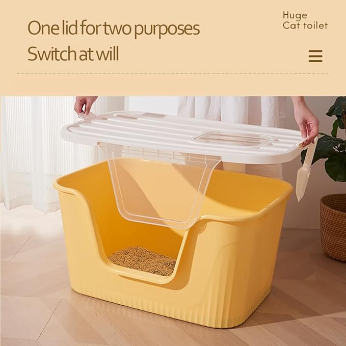 BIG CAT Litter Box,78.5 * 54.5 * 40.9cm Open Splash Proof High Side Litter Box, Better for Multi-Cat Households, Pet Safe Coating, Easier to Clean and More Sanitary (Yellow)