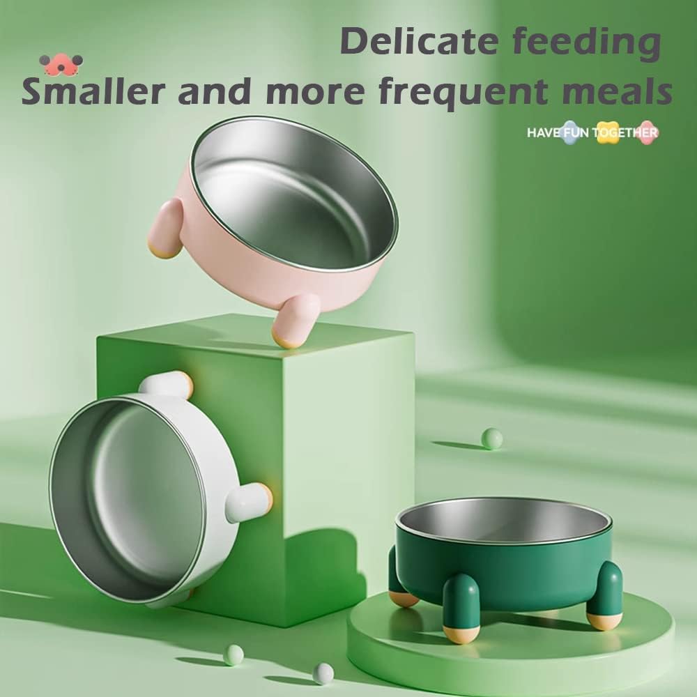 Cat Stainless Steel Bowl, Tall Whiplash-Protected Spill-Proof Pet Bowl, Removable Ceramic Water Bowl Food Bowl