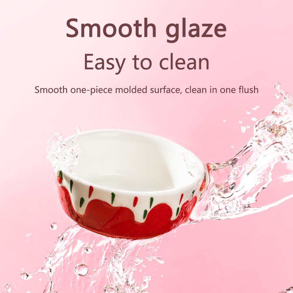 وعاء طعام سيراميك للهامستر، أطباق تغذية الحيوانات الصغيرة، للهامستر القزم، الجربوع السوري، الفئران، السنجاب، القنفذ (ذكر، فراولة حمراء)