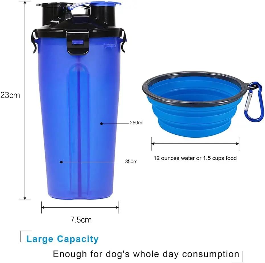 Dog Travel Water Food Bottle Bowl, 2 in 1 Portable Dog Water Bowl with 2 Collapsible Silicone Dog Bowls, Outdoor Travel Walking Camping Hiking Dog Water Bowl Pets971.com