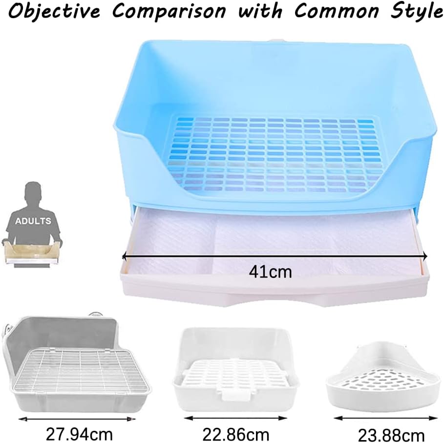 صندوق قمامة كبير للأرانب، مرحاض زاوية مع أدراج، مجموعة تنظيف للأرانب، خنازير غينيا البالغة، الجولدن، النمس والحيوانات الأليفة الصغيرة الأخرى (أزرق (41 * 30 * 16)
