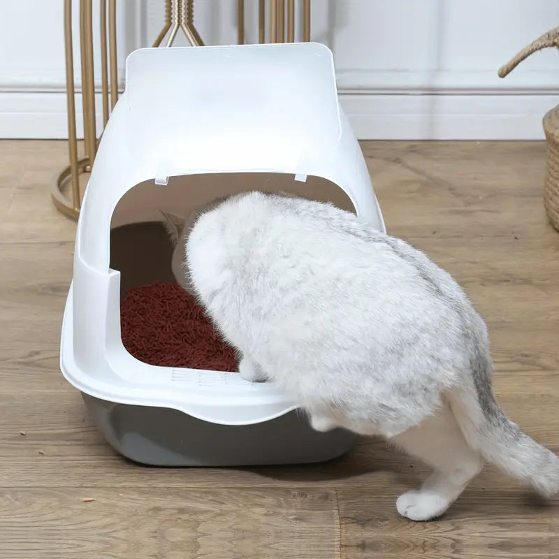 Cat Litter Box Fully Enclosed Cat Toilet with Door Large Cat Litter Pan Cat Potty with Cat Litter Scoop Anti-Splash Kitten House Litter Boxes Pet Supplies 52x34x34cm