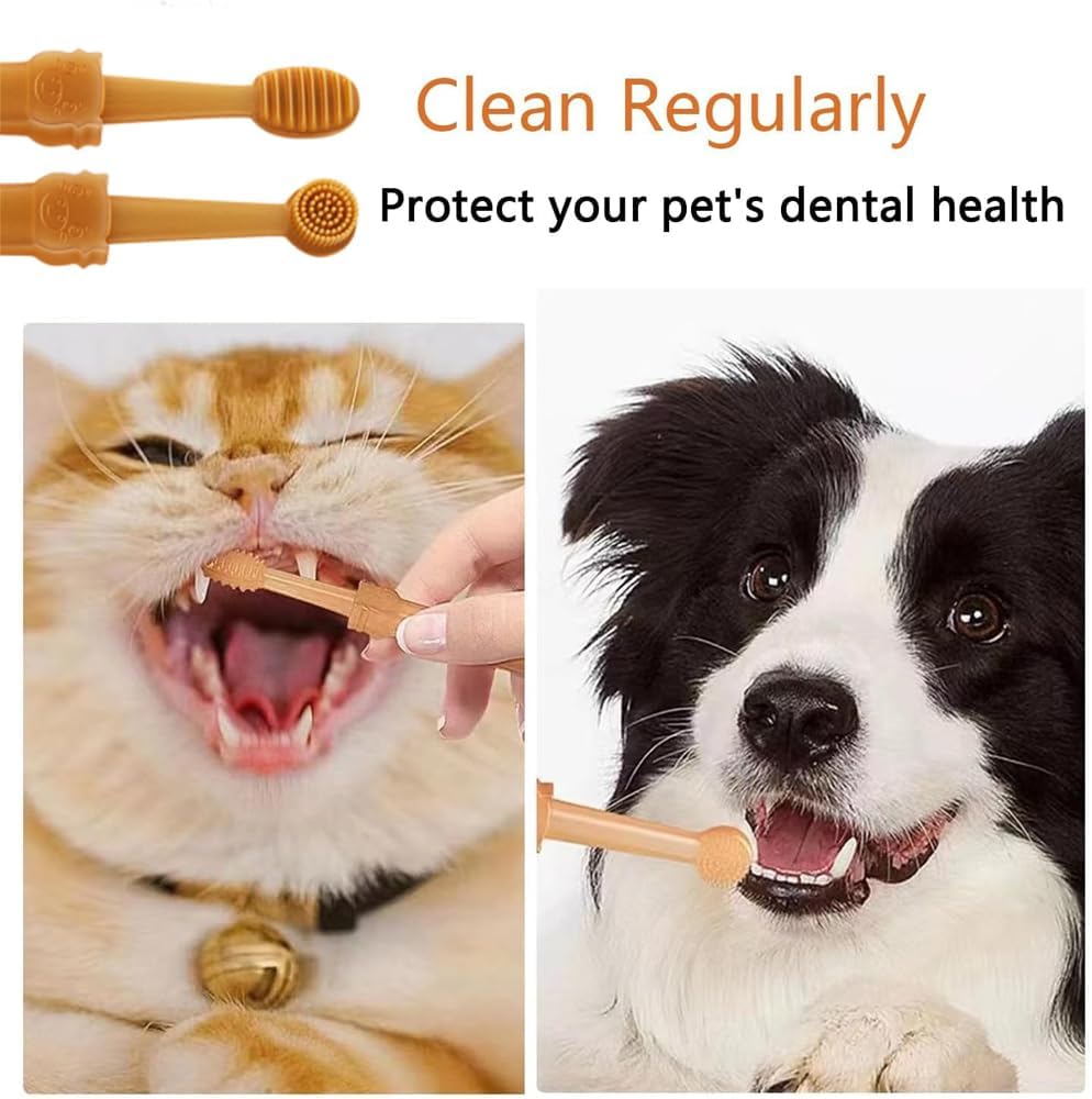 Pet Toothbrush, 360 ° Dog Tooth Cleaning Set, Cat Finger Cover Toothbrush for Cleaning Tongue Coating and Tooth Care, Pet Silicone Finger Cover Toothbrush Set
