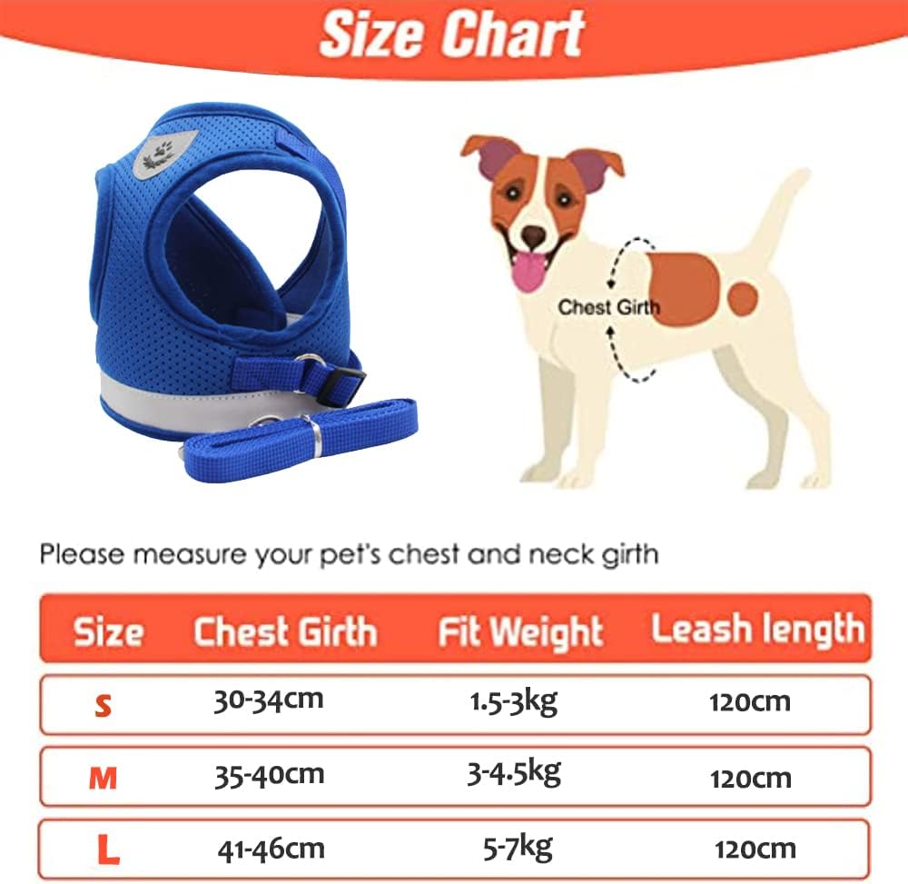Dog Harness,Dog Collar and Dog Leash Set,Adjustable Lightweight Pet Harness & Leash,Soft Walking Travel Petsafe Harness,Suitable for Medium and Small Cat and Dogs