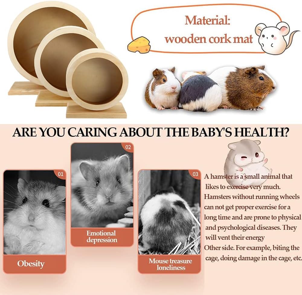 عجلة تمارين الهامستر، عجلة تمارين خشبية صامتة للحيوانات الأليفة الصغيرة، عجلة الجربوع، عجلة دوارة للجري، لعبة لعب للفئران والجربوع والشنشيلة والقنافذ وخنازير غينيا