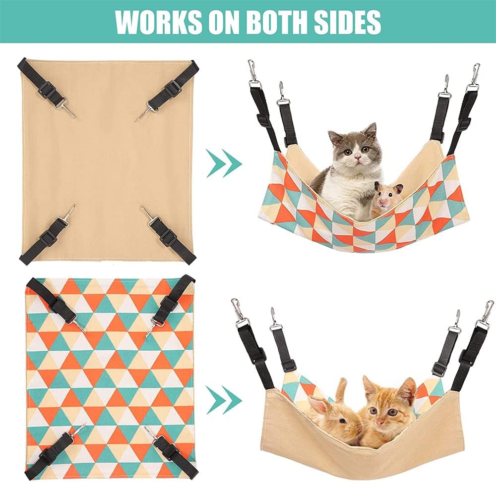 Cat Cage Hammock, Double Sided Hanging Adjustable Cat Hammock, Breathable Canvas Pet Indoor Cage Hammock for Kittens Puppy Small Pets