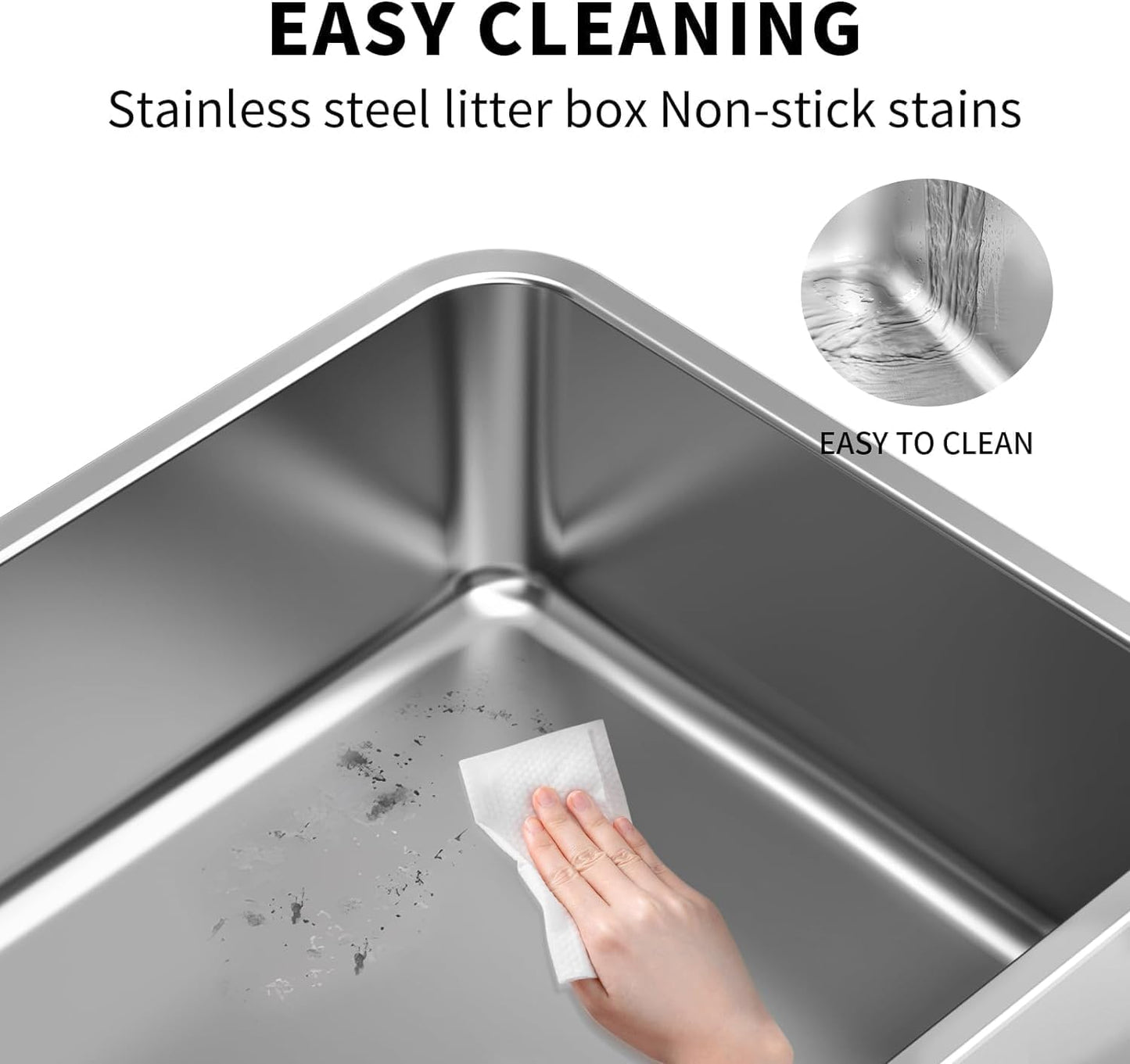 Stainless Steel Cat Litter Box - Large Litter Box for Big Cats - Easy to Clean, Never Absorbs Odor, Stains, or Rusts - Silver (19.68" L x 13.7" W x 6" H)