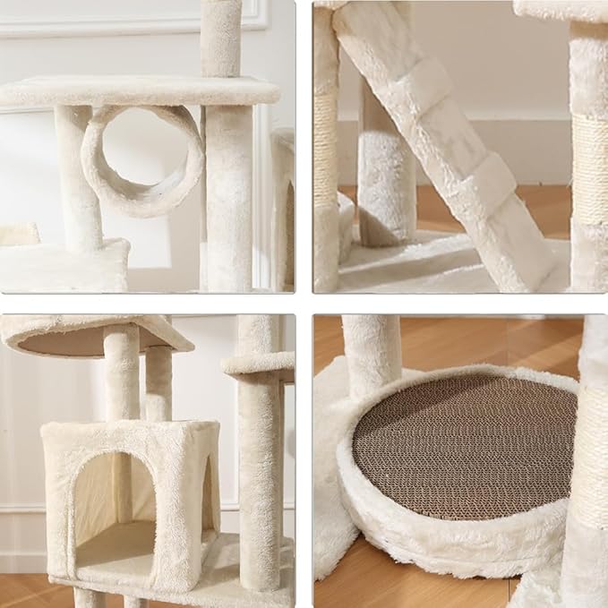 LARGE Cat Tree, Cat Tower With Sisal Covered Catch Posts and Plush Catch Balls, Suitable for Small and Medium-sized Cats(beige, 90 * 40 * 165)