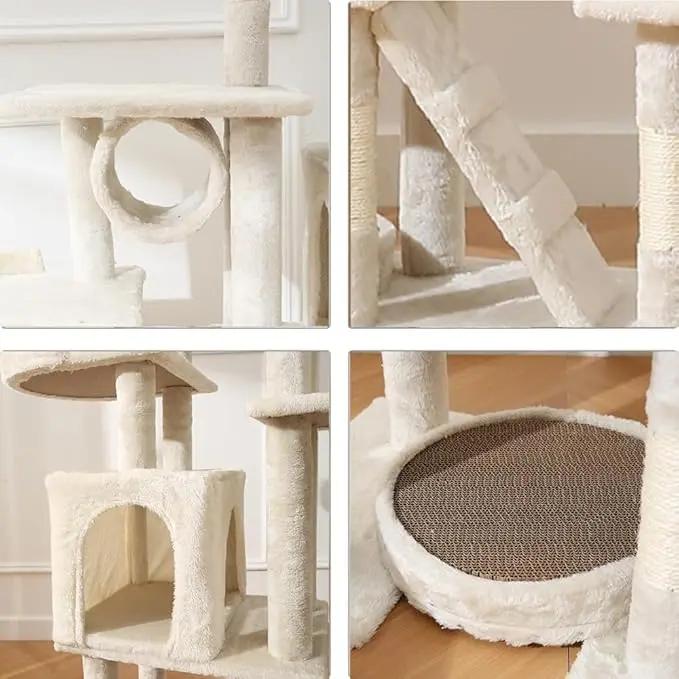 LARGE Cat Tree, Cat Tower With Sisal Covered Catch Posts and Plush Catch Balls, Suitable for Small and Medium-sized Cats(beige, 90 * 40 * 165) Pets971.com