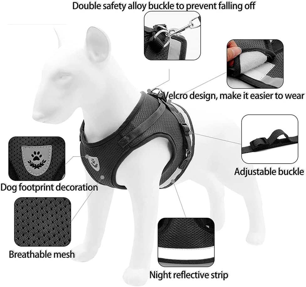 Dog Harness,Dog Collar and Dog Leash Set,Adjustable Lightweight Pet Harness & Leash,Soft Walking Travel Petsafe Harness,Suitable for Medium and Small Cat and Dogs