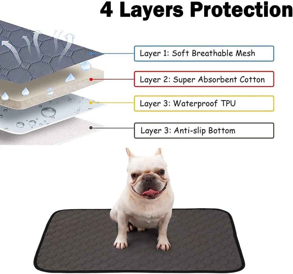 Reusable Dog Pee Pad, 67*100cm Washable Puppy Training Mat, 4-Layer Waterproof Non-Slip Breathable Super Absorbent Pads For Dog and Cat