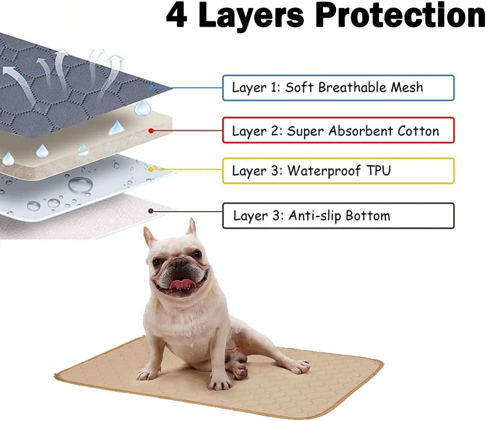 Reusable Dog Pee Pad, 67*100cm Washable Puppy Training Mat, 4-Layer Waterproof Non-Slip Breathable Super Absorbent Pads For Dog and Cat