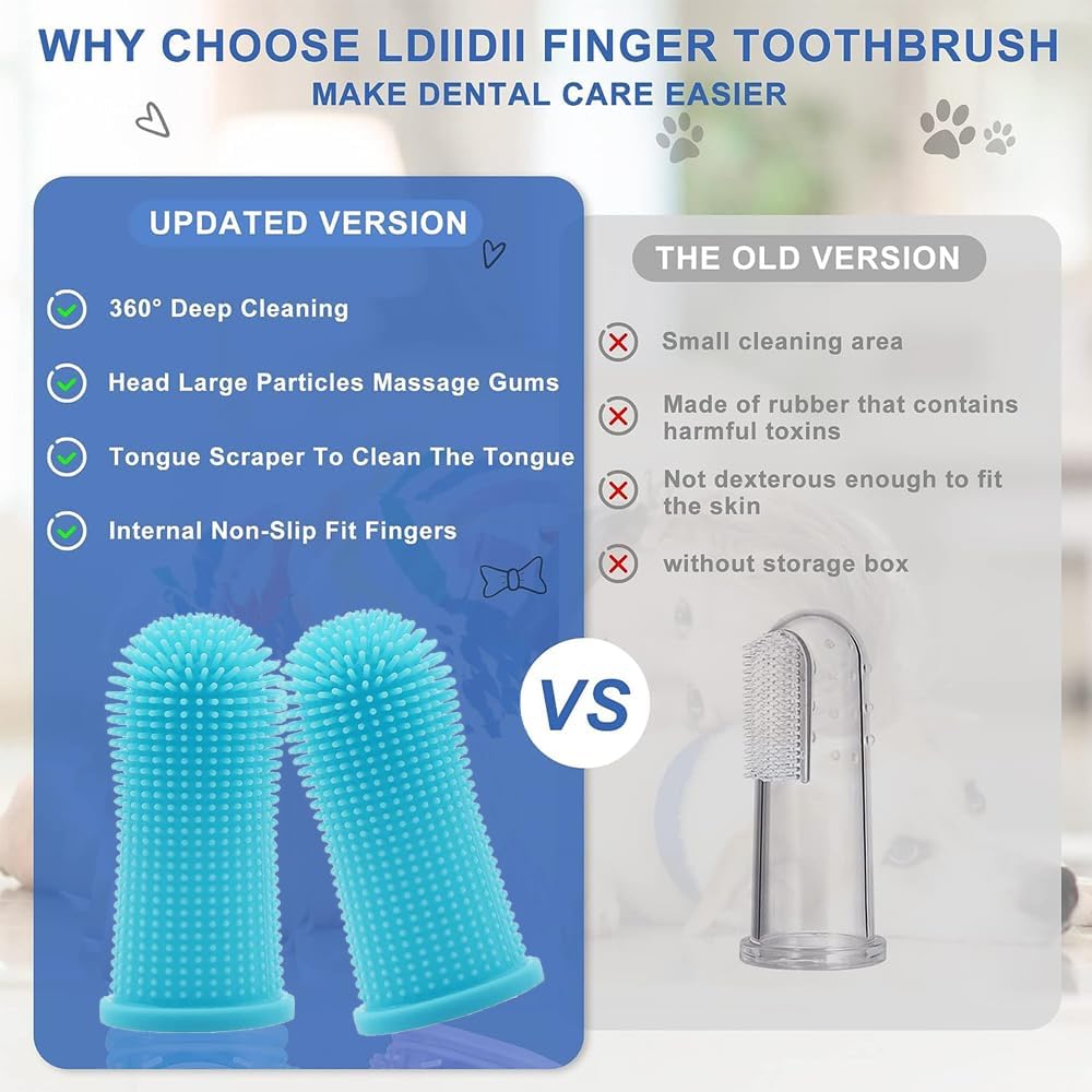 Pet Toothbrush, 360 ° Dog Tooth Cleaning Set, Cat Finger Cover Toothbrush for Cleaning Tongue Coating and Tooth Care, Pet Silicone Finger Cover Toothbrush Set