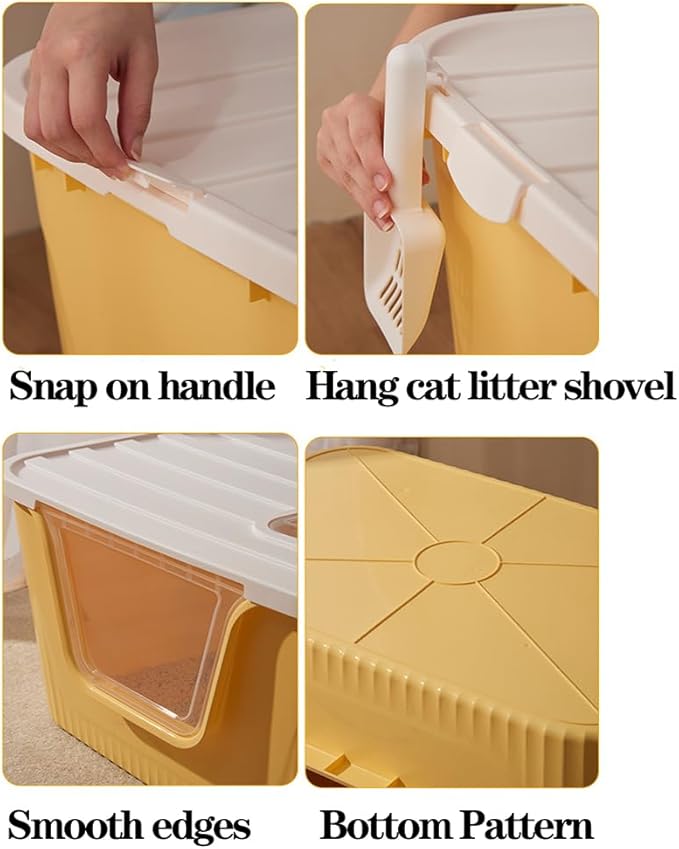 BIG CAT Litter Box,78.5 * 54.5 * 40.9cm Open Splash Proof High Side Litter Box, Better for Multi-Cat Households, Pet Safe Coating, Easier to Clean and More Sanitary (Yellow)
