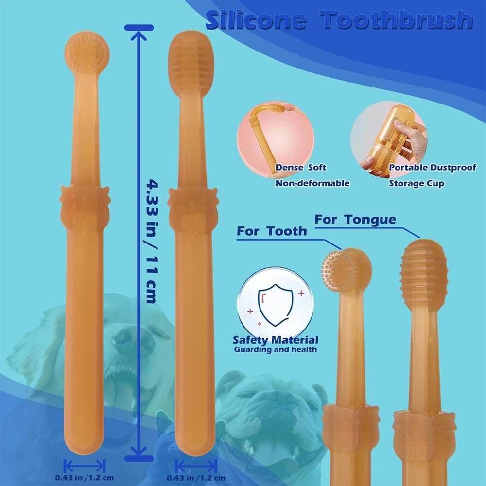 Pet Toothbrush, 360 ° Dog Tooth Cleaning Set, Cat Finger Cover Toothbrush for Cleaning Tongue Coating and Tooth Care, Pet Silicone Finger Cover Toothbrush Set