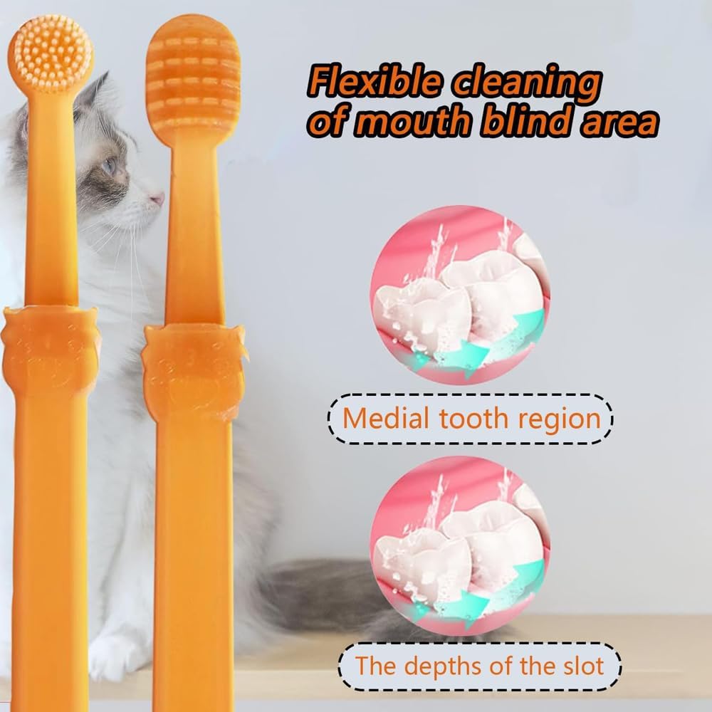 Pet Toothbrush, 360 ° Dog Tooth Cleaning Set, Cat Finger Cover Toothbrush for Cleaning Tongue Coating and Tooth Care, Pet Silicone Finger Cover Toothbrush Set