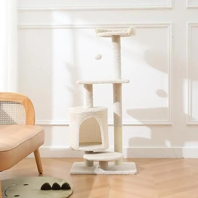 Cat Tree, Cat Tower with sisal covered catch posts and plush catch balls, suitable for small and medium-sized cats, Beige, 50 * 40 * 110(No hammock) Pets971.com