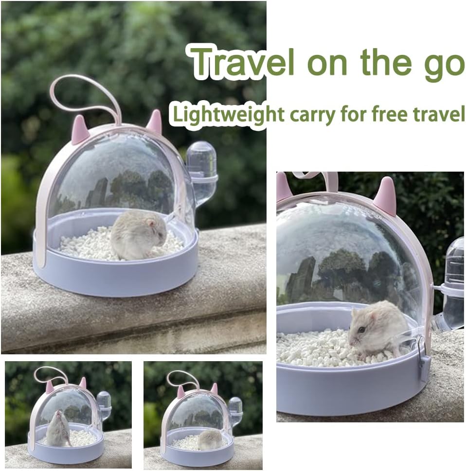 حامل الهامستر، قفص سفر مريح للهامستر مع زجاجة مياه سعة 60 مل، قفص حمل للسفر في الهواء الطلق مناسب للهامستر القزم وخنزير غينيا وموطن الحيوانات الصغيرة