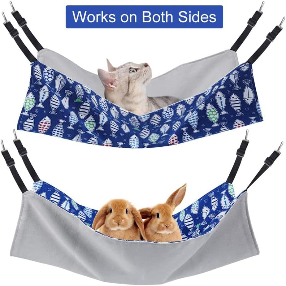 Cat Cage Hammock, Double Sided Hanging Adjustable Cat Hammock, Breathable Canvas Pet Indoor Cage Hammock for Kittens Puppy Small Pets