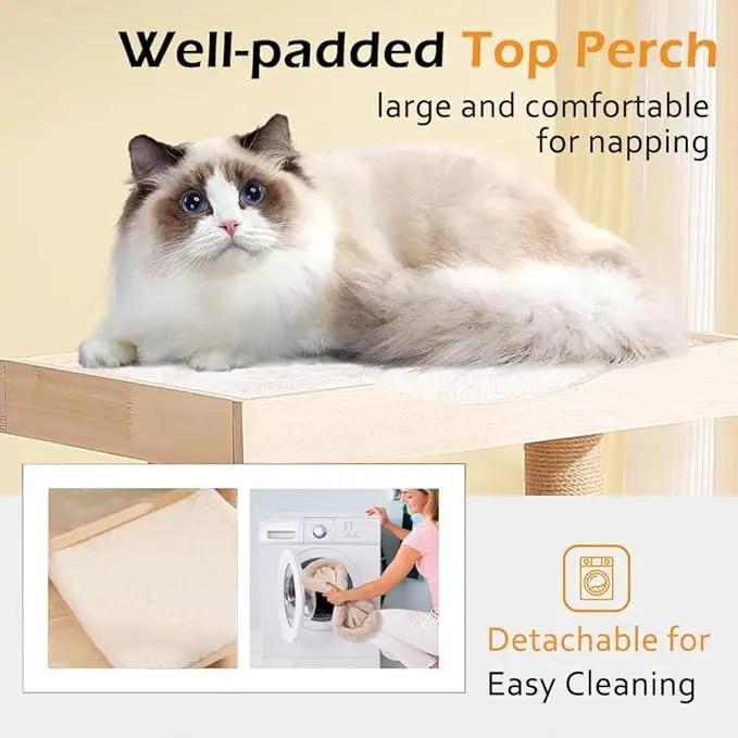 Cat Tree Wooden for Indoor Cats,Tall Cat Furniture with Natural Sisal Rope Scratching Post, Modern Wooden Cat Tower with Cave, Mat,Stable Pet Playhouse Furniture (3 layers) Pets971.com