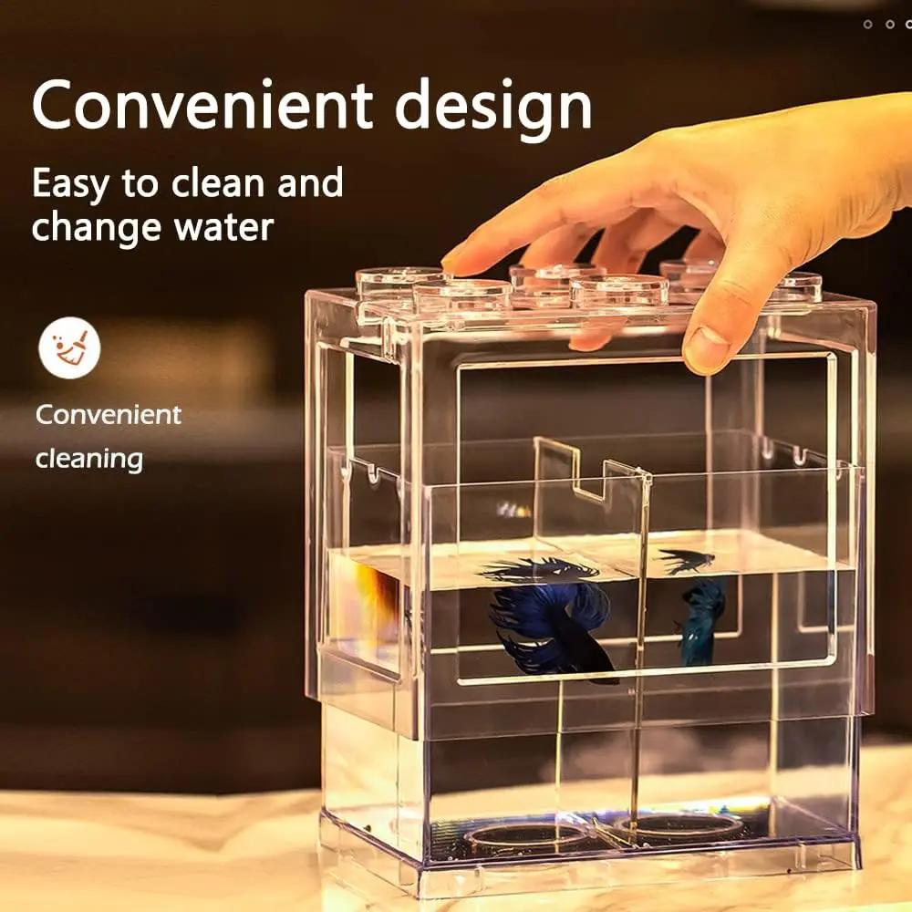 Mini Betta Fish Tank,Small Transparent Fish Bowl Aquarium Stackable Tank,Ant Feeding Case Mini Reptile Row Box Pets971.com