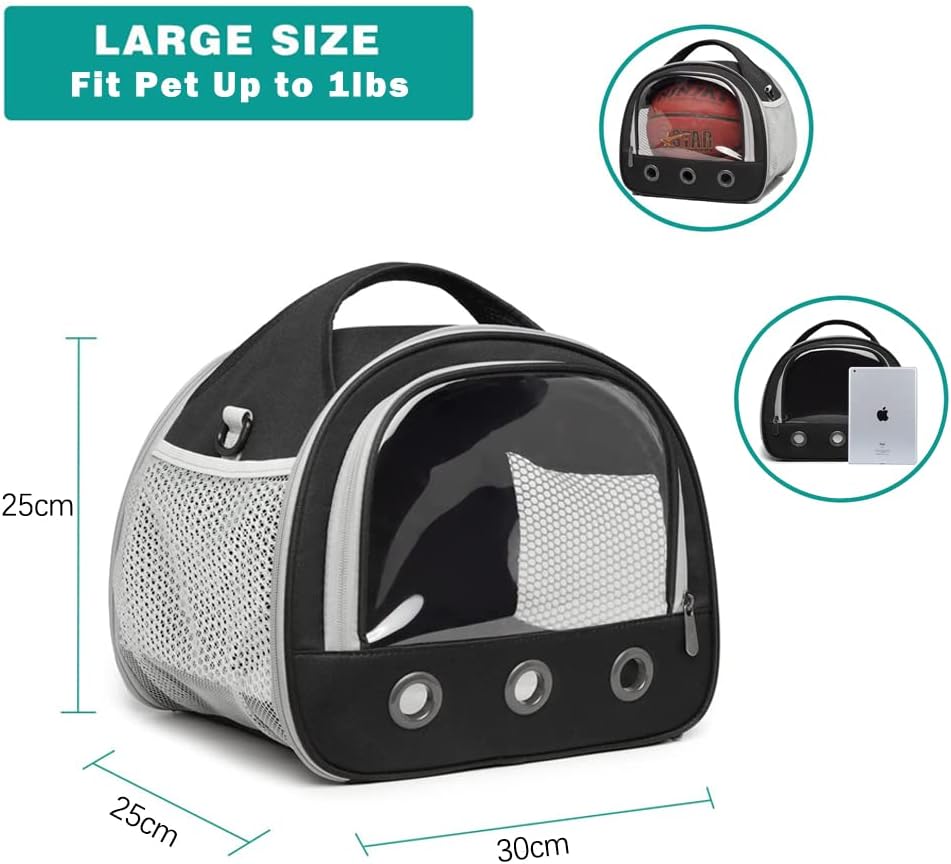 حامل خنزير غينيا، حقيبة ظهر محمولة للهامستر للحيوانات الصغيرة، شفافة وجيدة التهوية وقابلة للطي وخنزير غينيا وأرنب وطيور وحيوانات صغيرة، حقيبة سفر خارجية (أسود)