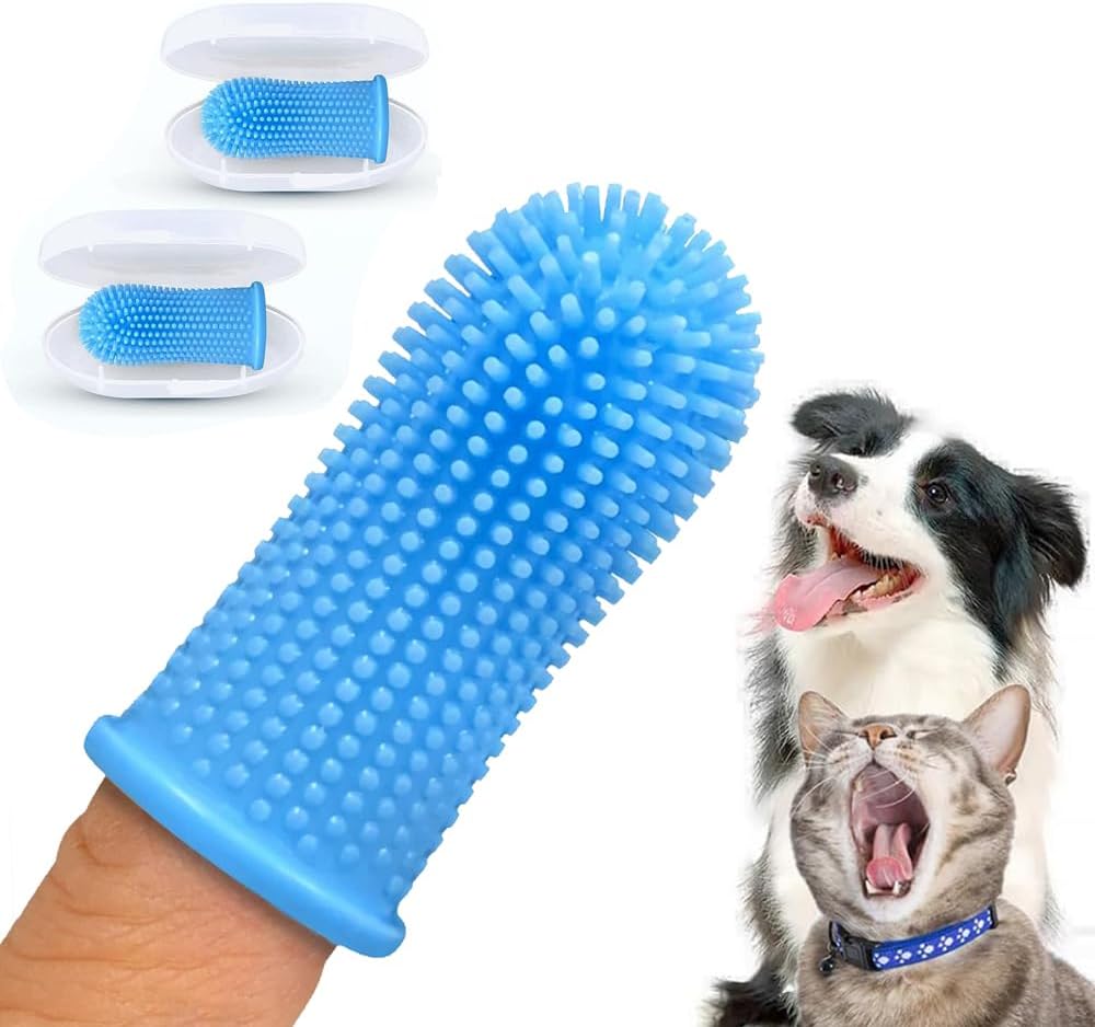 Pet Toothbrush, 360 ° Dog Tooth Cleaning Set, Cat Finger Cover Toothbrush for Cleaning Tongue Coating and Tooth Care, Pet Silicone Finger Cover Toothbrush Set