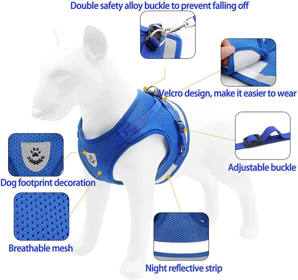 Dog Harness,Dog Collar and Dog Leash Set,Adjustable Lightweight Pet Harness & Leash,Soft Walking Travel Petsafe Harness,Suitable for Medium and Small Cat and Dogs