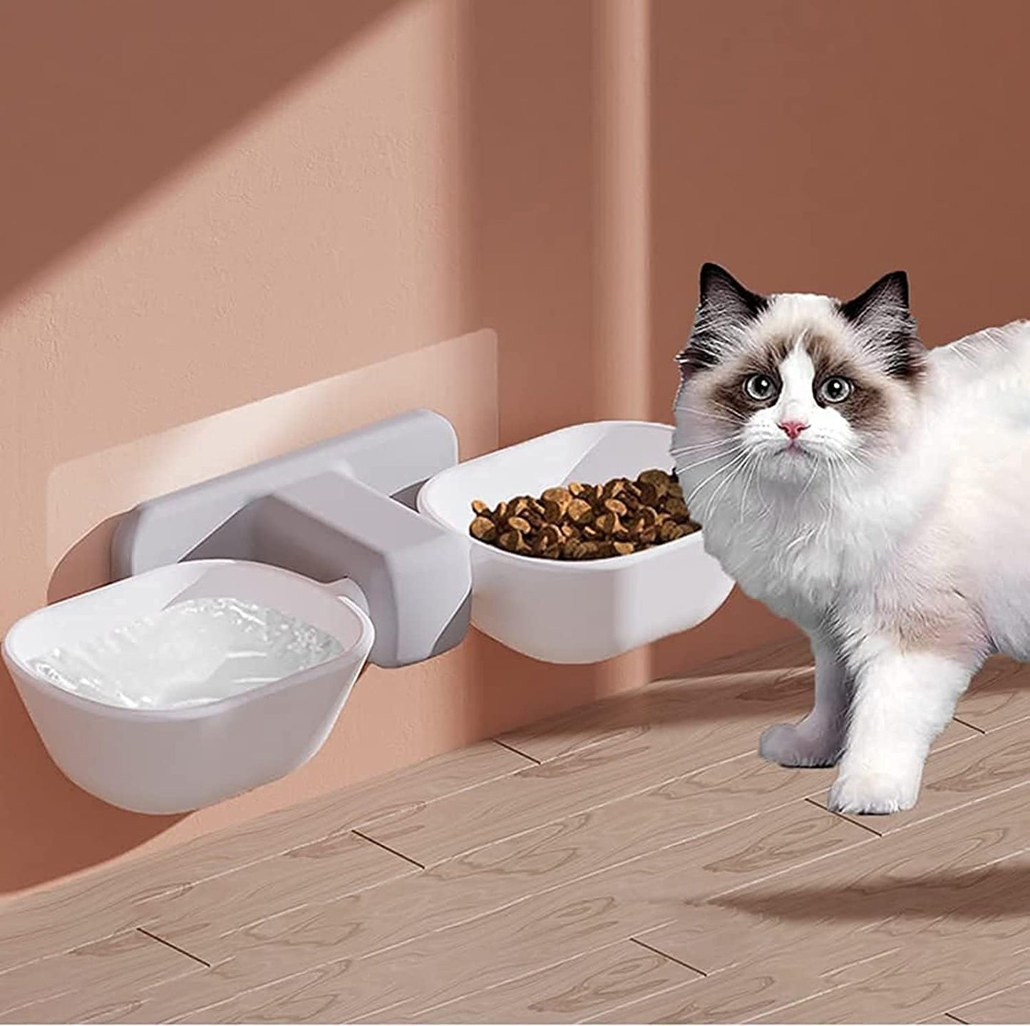Double Elevated Cat Bowl Set,Ergonomic Cat Bowls for Food and Water, Adjustable Height Raised Cat Bowls,Cat Dishes for Small Pet,Reduces Neck Burden Anti Vomiting(white)