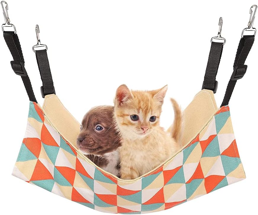 Cat Cage Hammock, Double Sided Hanging Adjustable Cat Hammock, Breathable Canvas Pet Indoor Cage Hammock for Kittens Puppy Small Pets