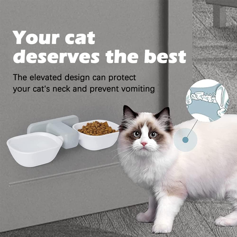Double Elevated Cat Bowl Set,Ergonomic Cat Bowls for Food and Water, Adjustable Height Raised Cat Bowls,Cat Dishes for Small Pet,Reduces Neck Burden Anti Vomiting(white)