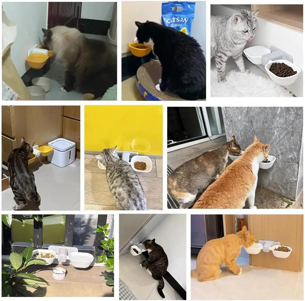 Double Elevated Cat Bowl Set,Ergonomic Cat Bowls for Food and Water, Adjustable Height Raised Cat Bowls,Cat Dishes for Small Pet,Reduces Neck Burden Anti Vomiting(white) Pets971.com