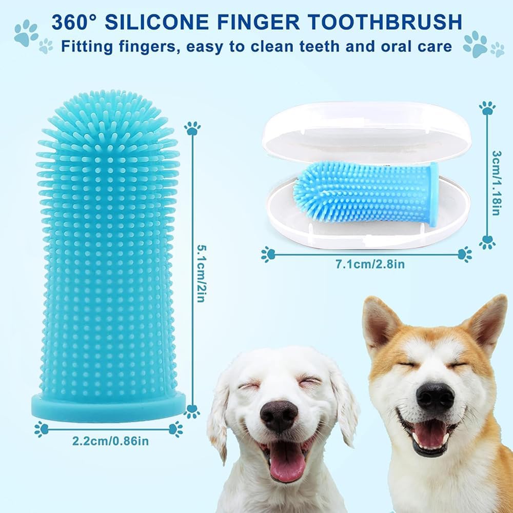 Pet Toothbrush, 360 ° Dog Tooth Cleaning Set, Cat Finger Cover Toothbrush for Cleaning Tongue Coating and Tooth Care, Pet Silicone Finger Cover Toothbrush Set