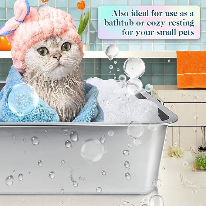 Stainless Steel Cat Litter Box - Large Litter Box for Big Cats - Easy to Clean, Never Absorbs Odor, Stains, or Rusts - Silver (19.68" L x 13.7" W x 6" H)