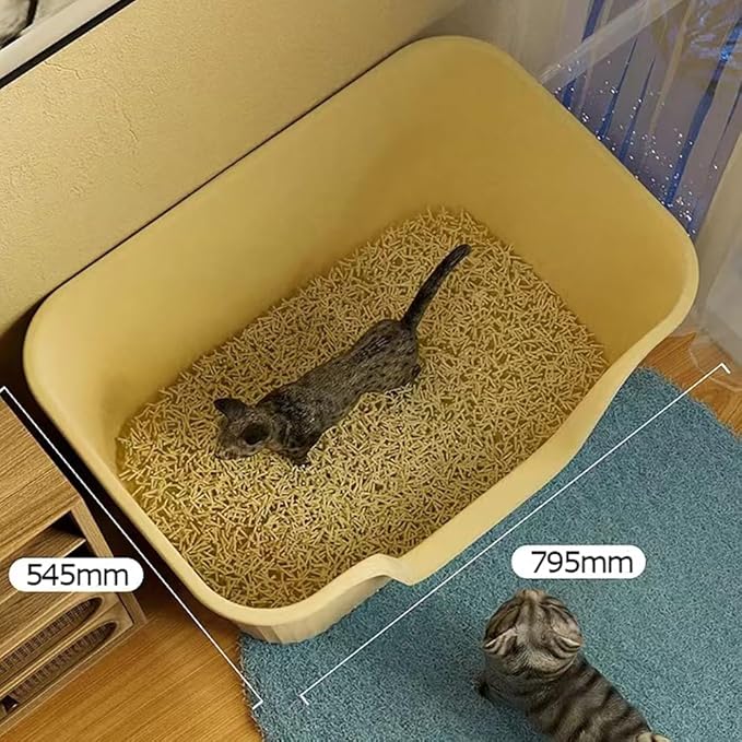 BIG CAT Litter Box,78.5 * 54.5 * 40.9cm Open Splash Proof High Side Litter Box, Better for Multi-Cat Households, Pet Safe Coating, Easier to Clean and More Sanitary (Yellow)