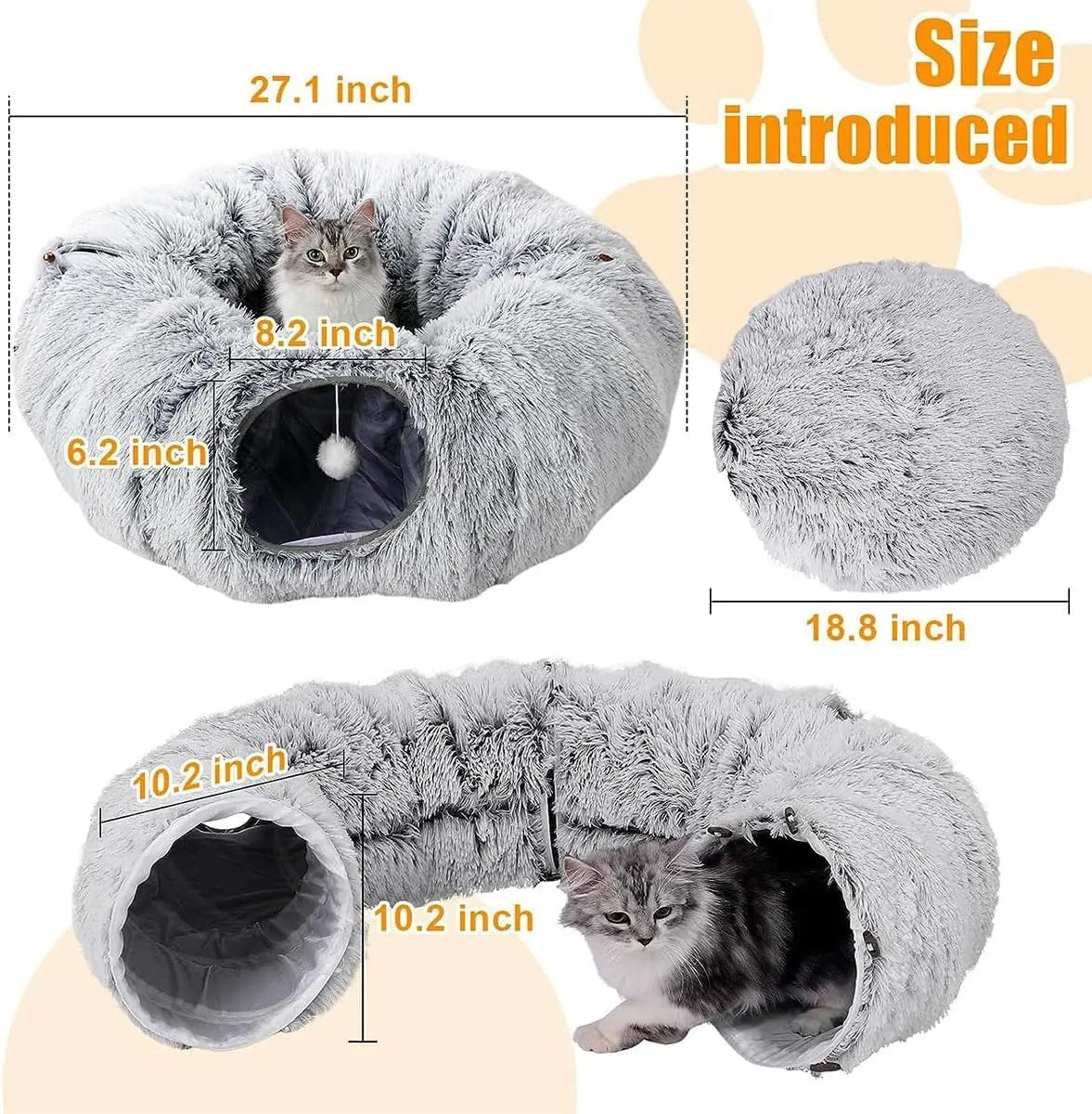 Plush Cat Tunnel Bed,Plush Cat Circle Tunnel with Hanging Balls and Peepholes,Cat Bed Tunnel with Washable Cushion,Multifunctional Cat Toys for Kitten, Cat, Puppy, Rabbit, Ferret Pets971.com