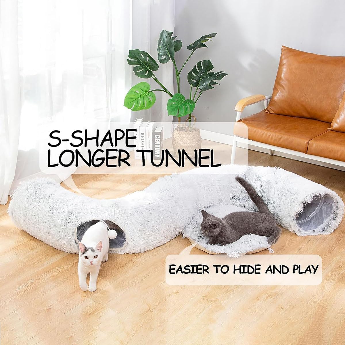 Plush Cat Tunnel Bed,Plush Cat Circle Tunnel with Hanging Balls and Peepholes,Cat Bed Tunnel with Washable Cushion,Multifunctional Cat Toys for Kitten, Cat, Puppy, Rabbit, Ferret