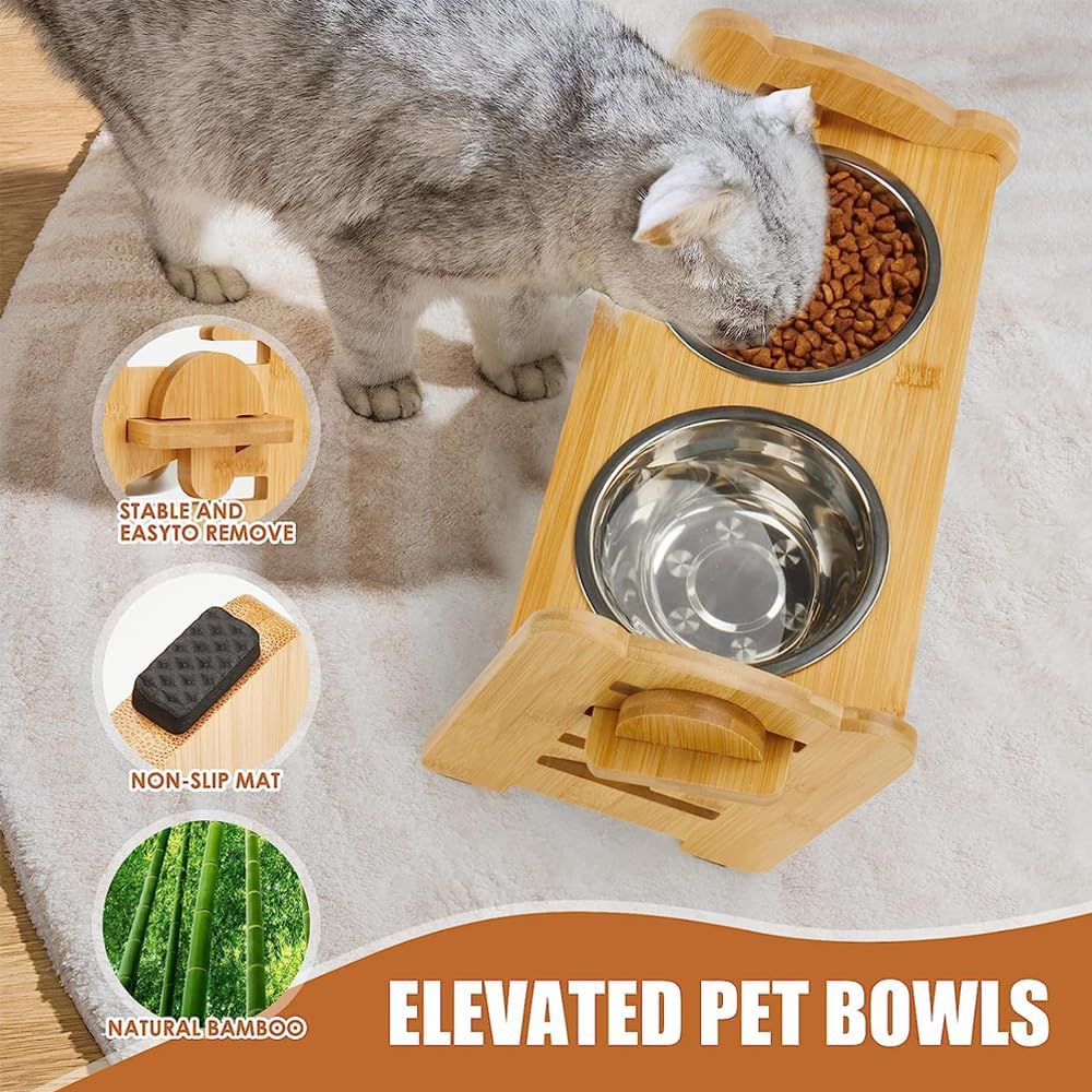 Elevated Dog Bowls, Equipped with High Bracket Sloping Dog Food Bowl,Removable Raised Stand No Spill Pet Food Water Feeding Bowls for Small Medium Dogs Cats, Home & Outdoor Use