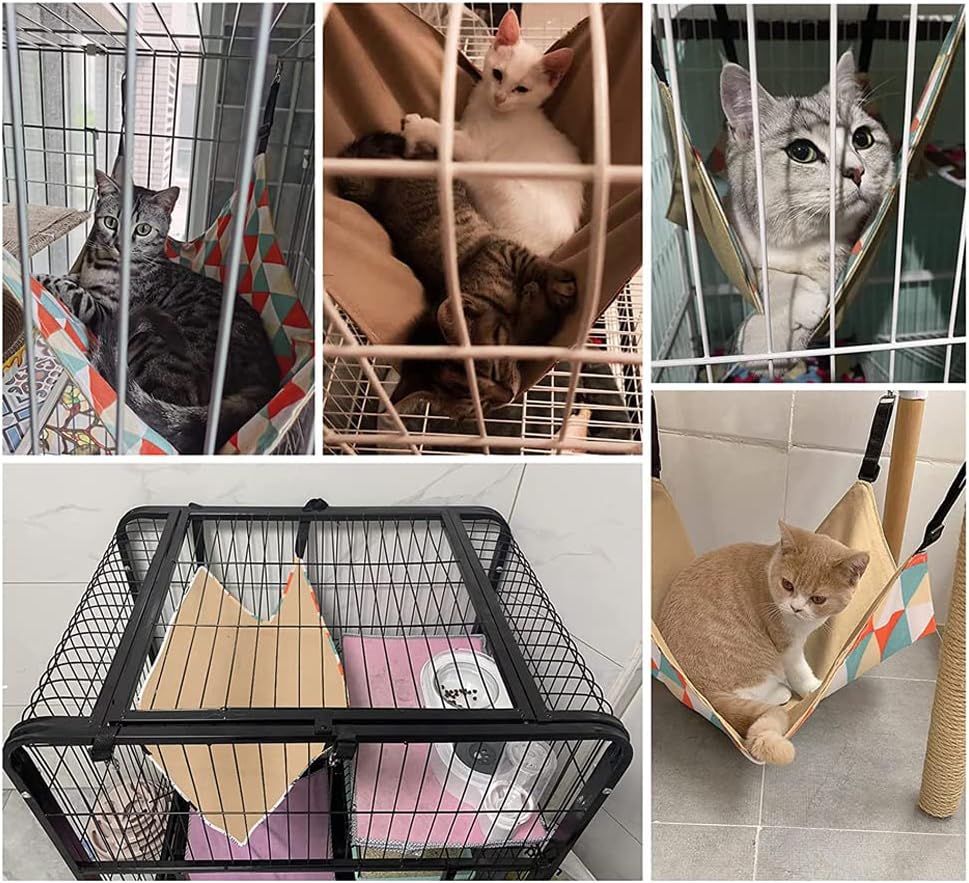 Cat Cage Hammock, Double Sided Hanging Adjustable Cat Hammock, Breathable Canvas Pet Indoor Cage Hammock for Kittens Puppy Small Pets