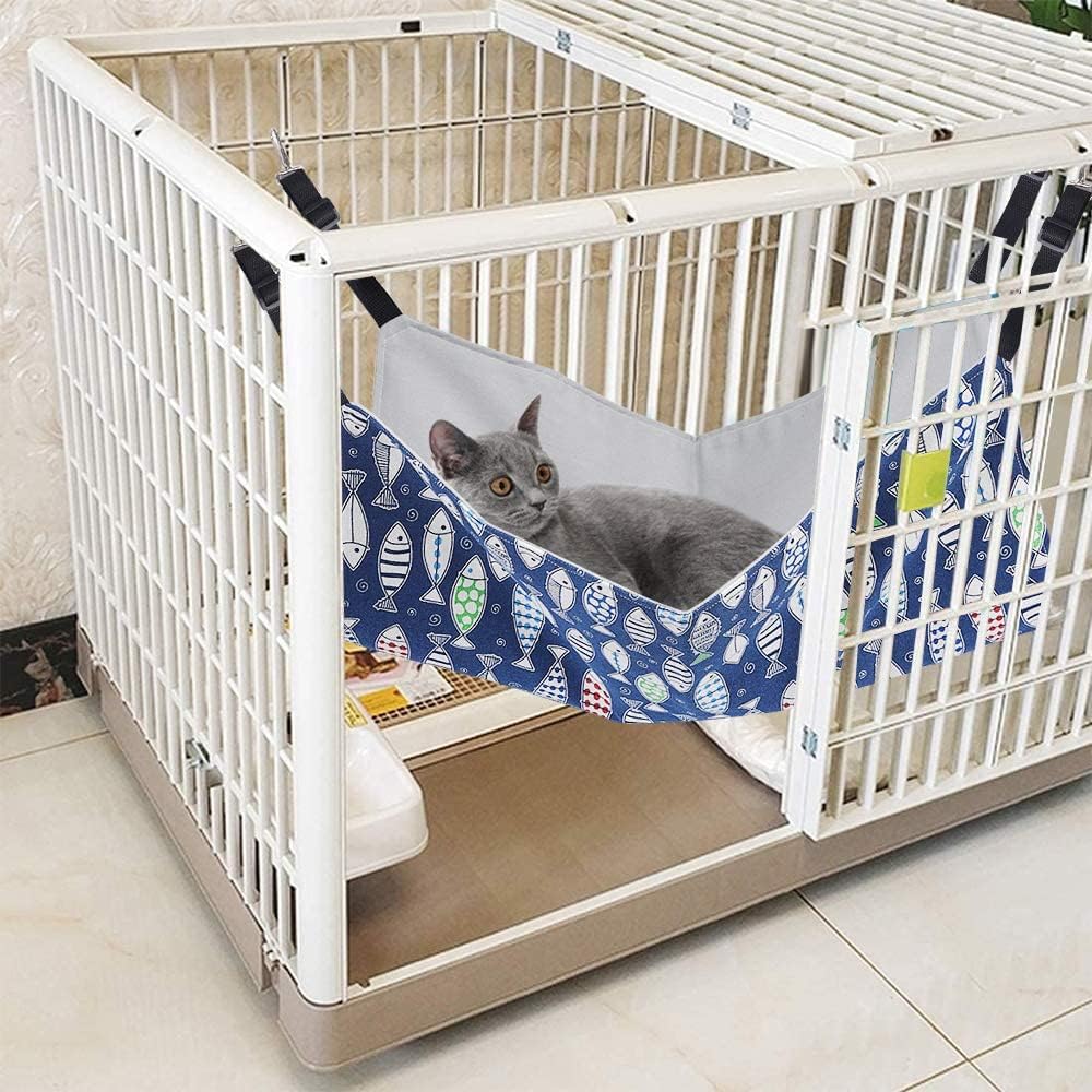 Cat Cage Hammock, Double Sided Hanging Adjustable Cat Hammock, Breathable Canvas Pet Indoor Cage Hammock for Kittens Puppy Small Pets