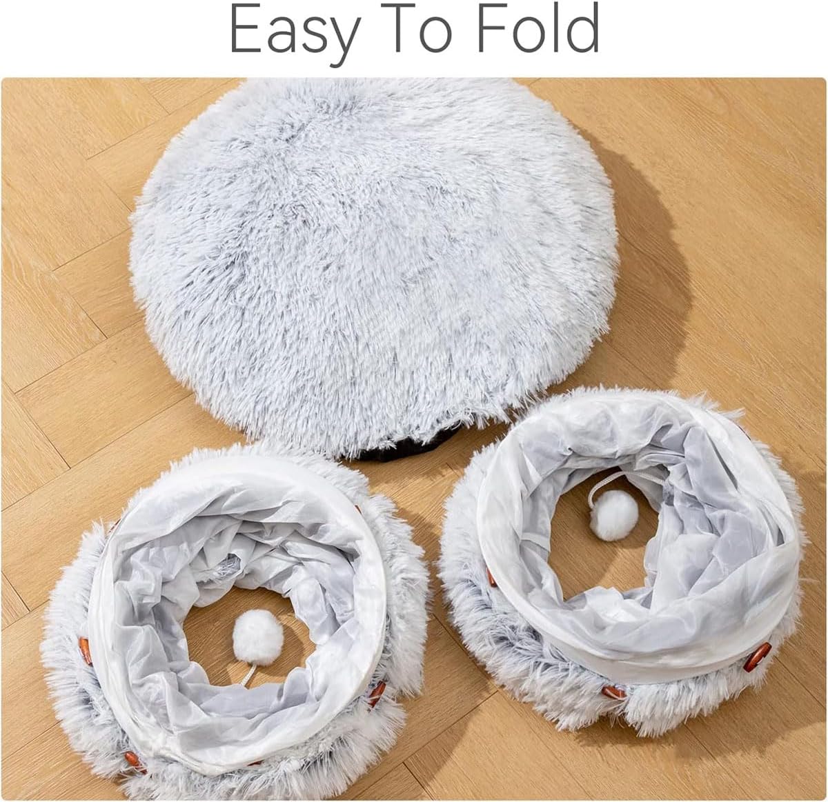 Plush Cat Tunnel Bed,Plush Cat Circle Tunnel with Hanging Balls and Peepholes,Cat Bed Tunnel with Washable Cushion,Multifunctional Cat Toys for Kitten, Cat, Puppy, Rabbit, Ferret