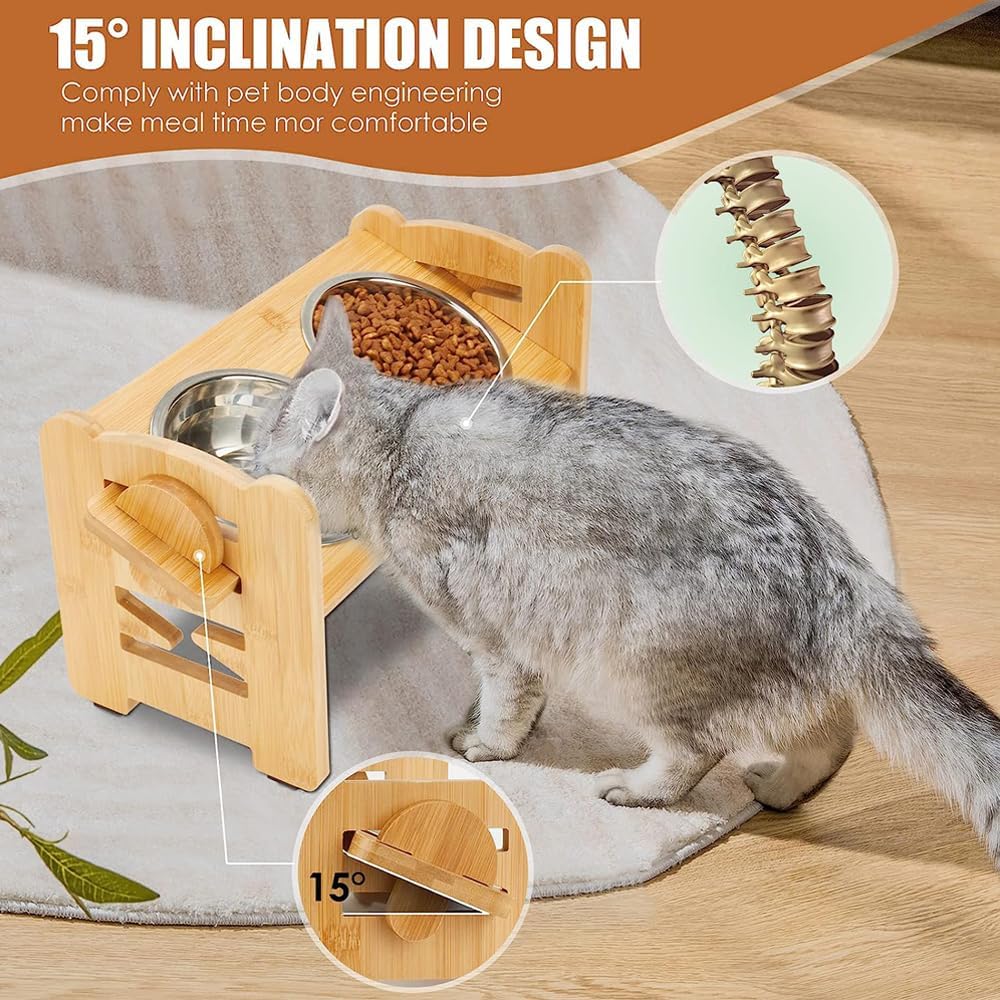 Elevated Dog Bowls, Equipped with High Bracket Sloping Dog Food Bowl,Removable Raised Stand No Spill Pet Food Water Feeding Bowls for Small Medium Dogs Cats, Home & Outdoor Use