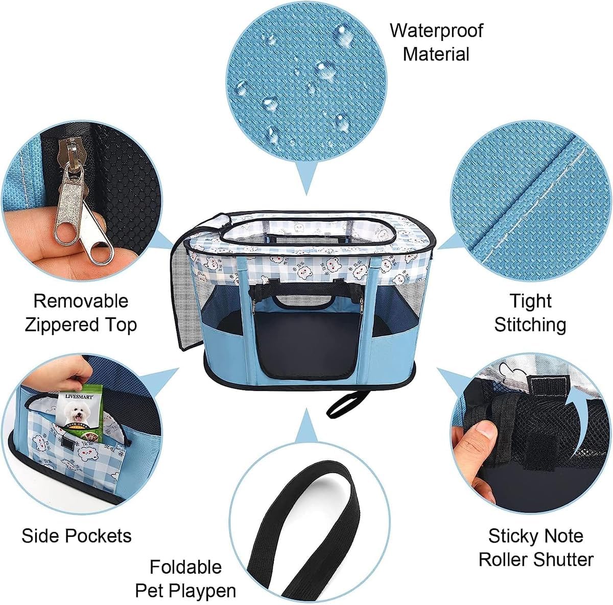 Large Portable Pet Playpen, Foldable Dog Playpen Pet Tent, Cat Delivery Room,Indoor and Outdoor Travel Playpen for Dogs, Cats and Rabbits with Free Carrying Case